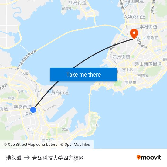 港头臧 to 青岛科技大学四方校区 map