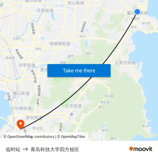 临时站 to 青岛科技大学四方校区 map