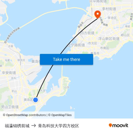 福瀛锦绣前城 to 青岛科技大学四方校区 map