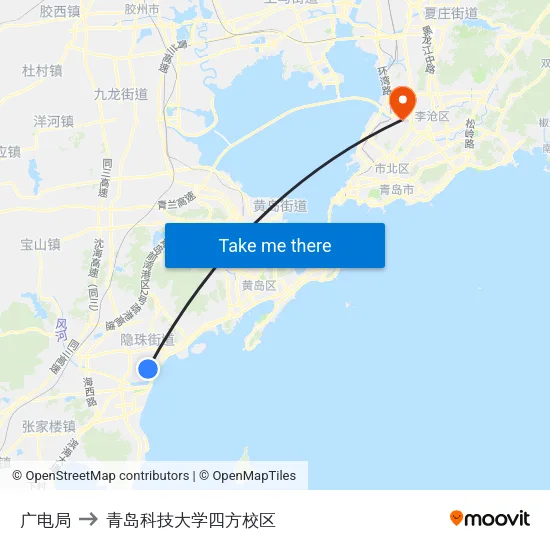 广电局 to 青岛科技大学四方校区 map