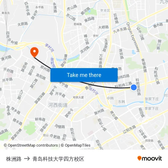 株洲路 to 青岛科技大学四方校区 map