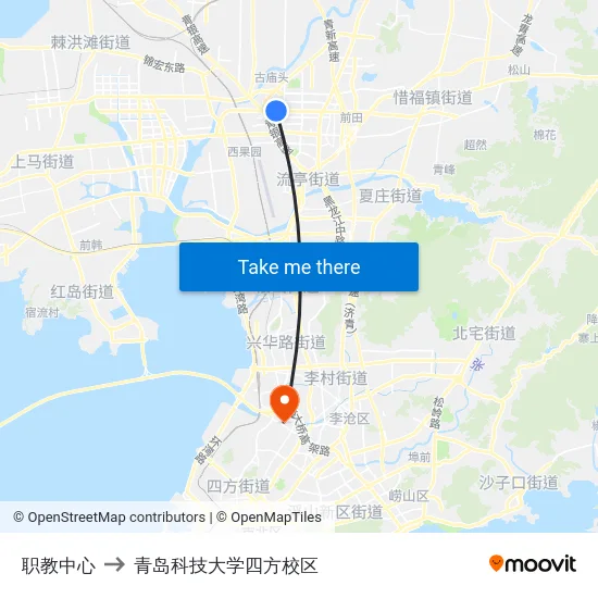 职教中心 to 青岛科技大学四方校区 map