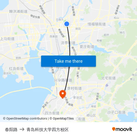 春阳路 to 青岛科技大学四方校区 map