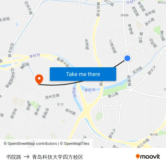 书院路 to 青岛科技大学四方校区 map