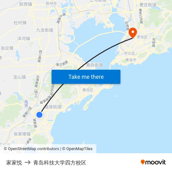 家家悦 to 青岛科技大学四方校区 map