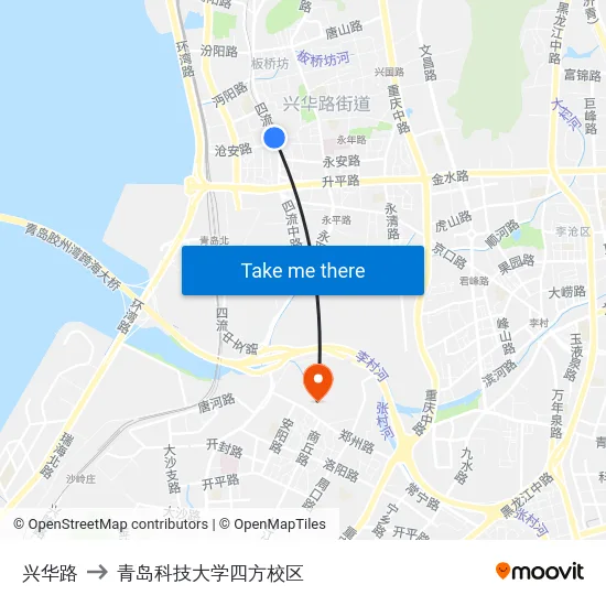 兴华路 to 青岛科技大学四方校区 map
