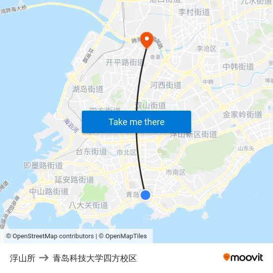 浮山所 to 青岛科技大学四方校区 map