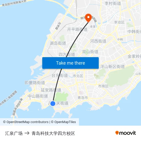 汇泉广场 to 青岛科技大学四方校区 map