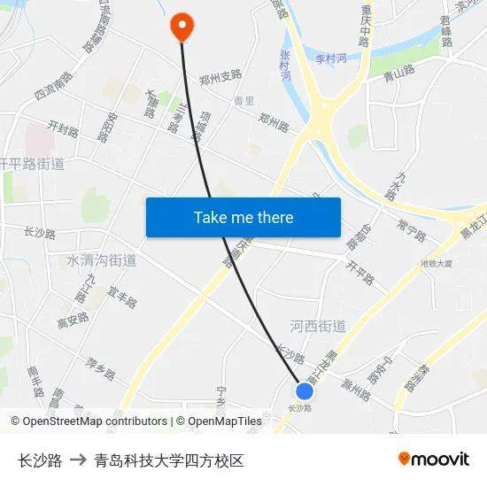 长沙路 to 青岛科技大学四方校区 map