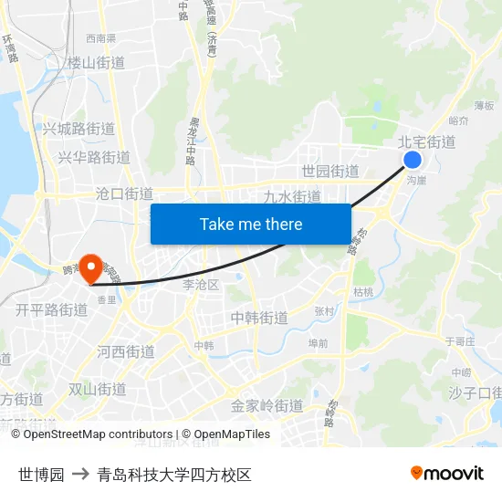 世博园 to 青岛科技大学四方校区 map