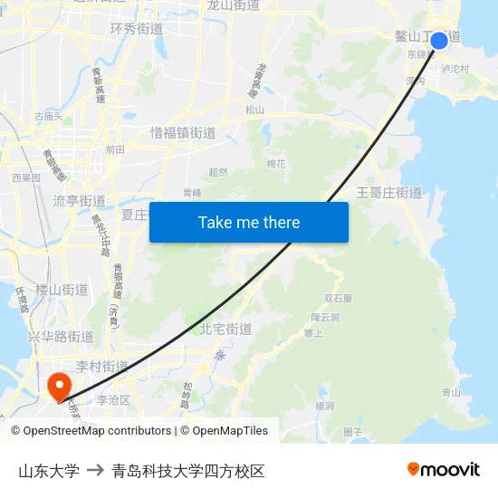 山东大学 to 青岛科技大学四方校区 map