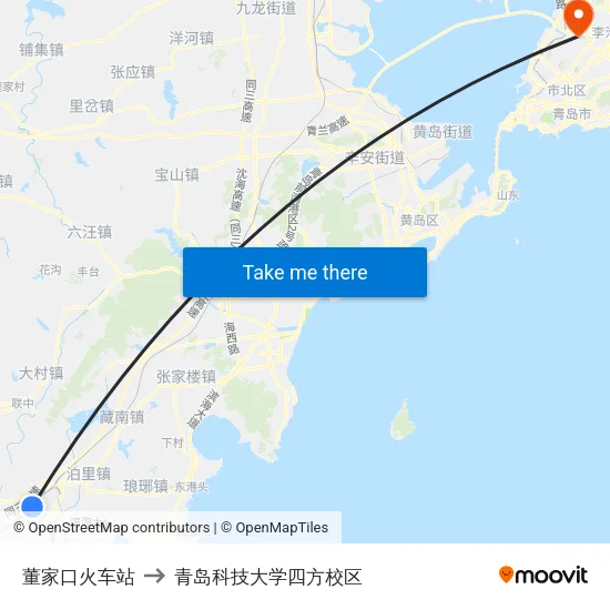 董家口火车站 to 青岛科技大学四方校区 map