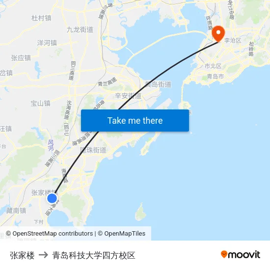 张家楼 to 青岛科技大学四方校区 map
