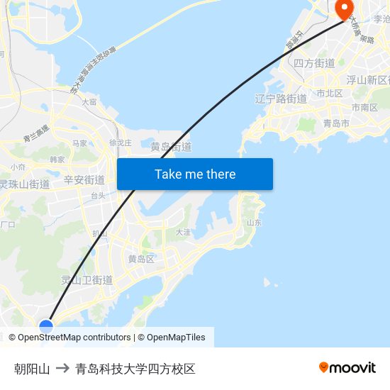 朝阳山 to 青岛科技大学四方校区 map
