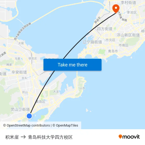 积米崖 to 青岛科技大学四方校区 map