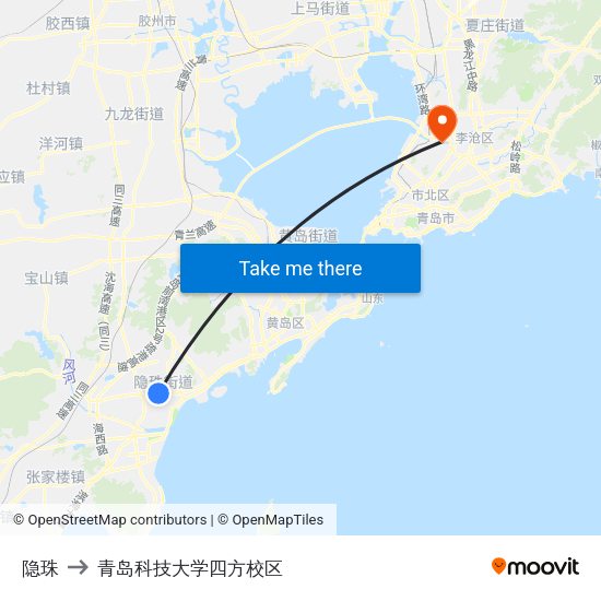 隐珠 to 青岛科技大学四方校区 map