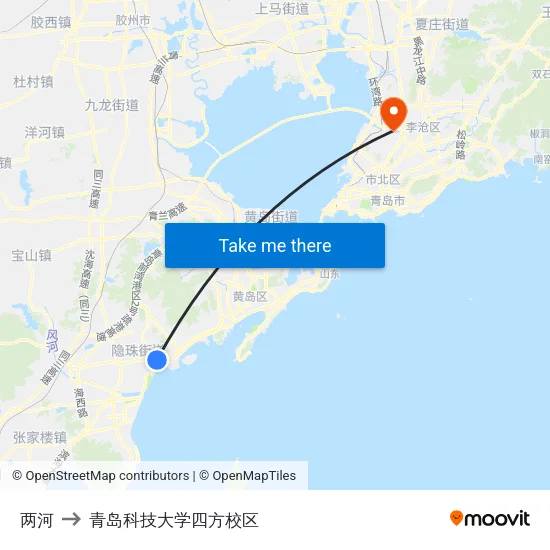 两河 to 青岛科技大学四方校区 map