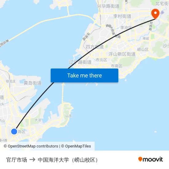 官厅市场 to 中国海洋大学（崂山校区） map