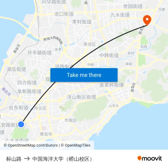 标山路 to 中国海洋大学（崂山校区） map