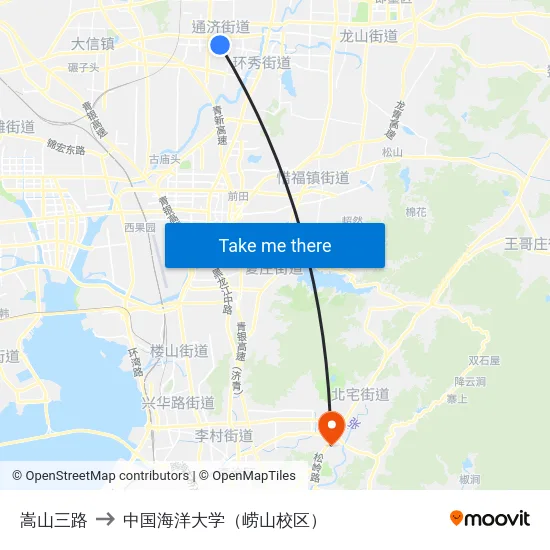 嵩山三路 to 中国海洋大学（崂山校区） map