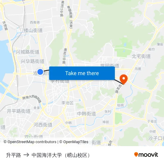 升平路 to 中国海洋大学（崂山校区） map