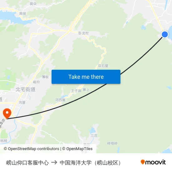 崂山仰口客服中心 to 中国海洋大学（崂山校区） map