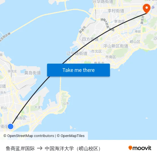 鲁商蓝岸国际 to 中国海洋大学（崂山校区） map