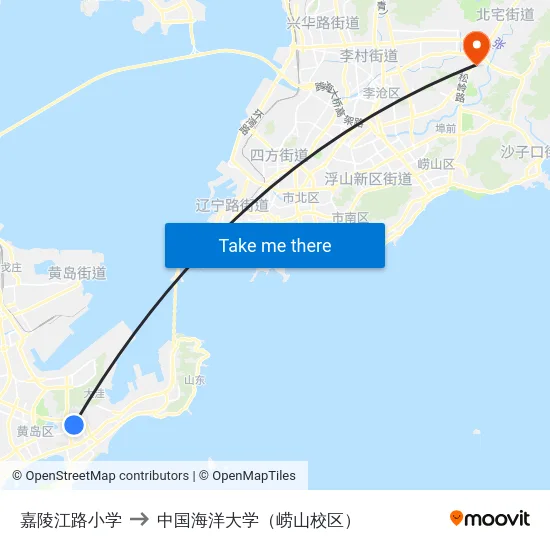 嘉陵江路小学 to 中国海洋大学（崂山校区） map