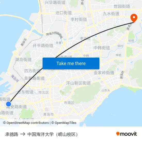 承德路 to 中国海洋大学（崂山校区） map