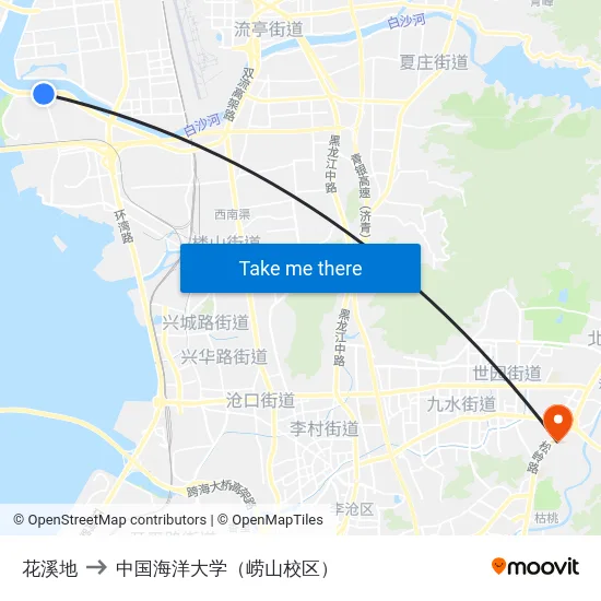 花溪地 to 中国海洋大学（崂山校区） map