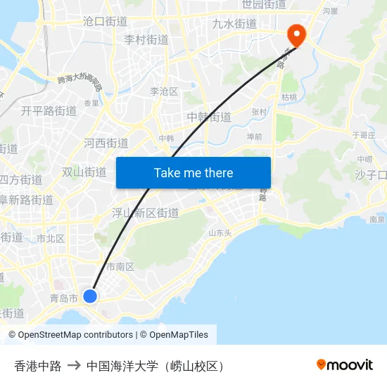 香港中路 to 中国海洋大学（崂山校区） map