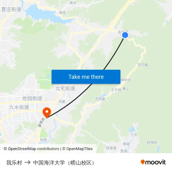 我乐村 to 中国海洋大学（崂山校区） map