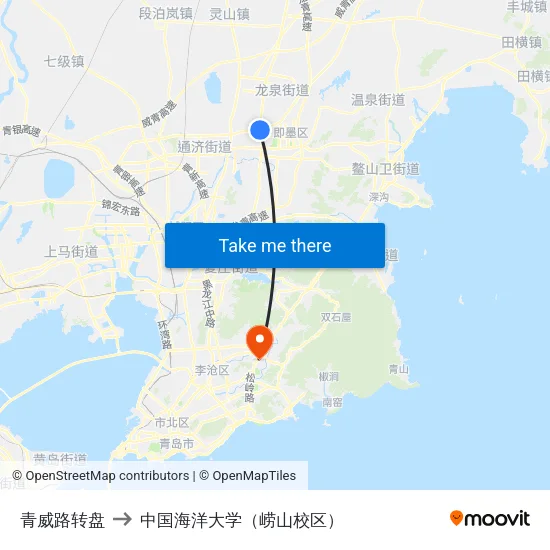 青威路转盘 to 中国海洋大学（崂山校区） map