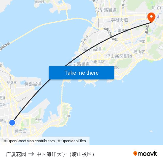 广厦花园 to 中国海洋大学（崂山校区） map