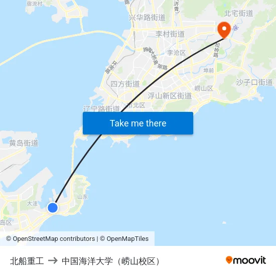 北船重工 to 中国海洋大学（崂山校区） map