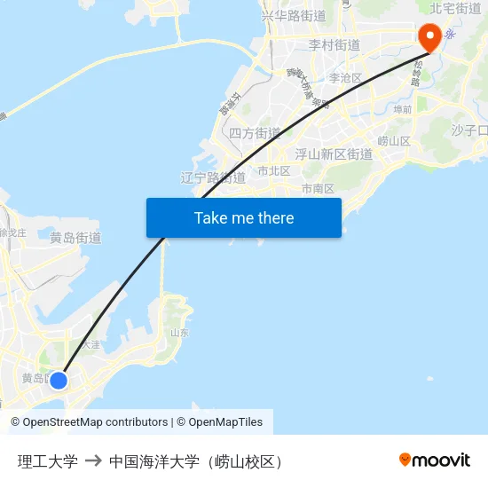 理工大学 to 中国海洋大学（崂山校区） map
