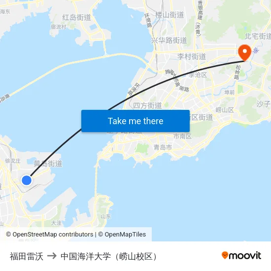 福田雷沃 to 中国海洋大学（崂山校区） map