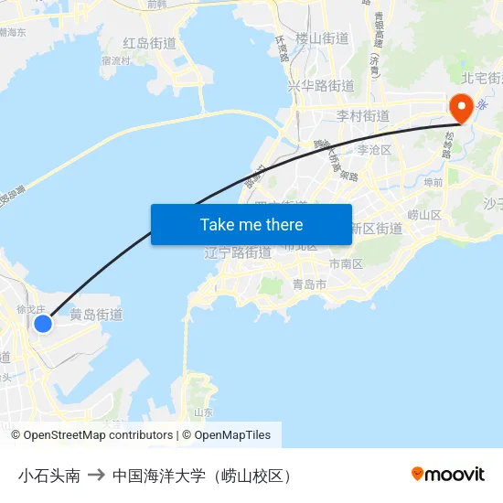 小石头南 to 中国海洋大学（崂山校区） map
