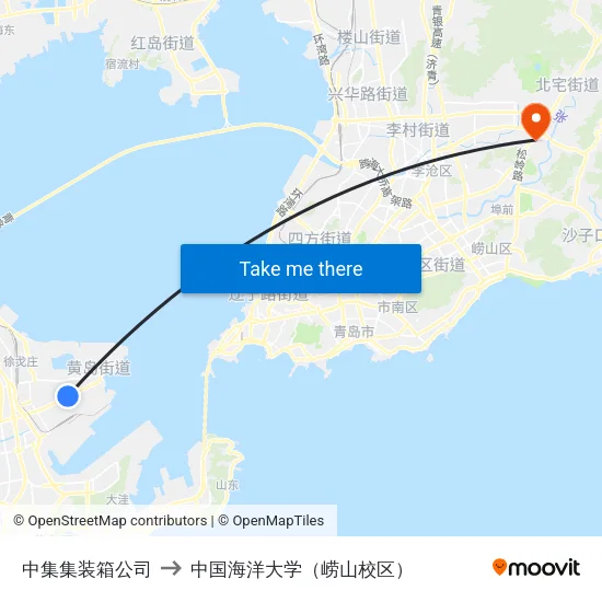 中集集装箱公司 to 中国海洋大学（崂山校区） map