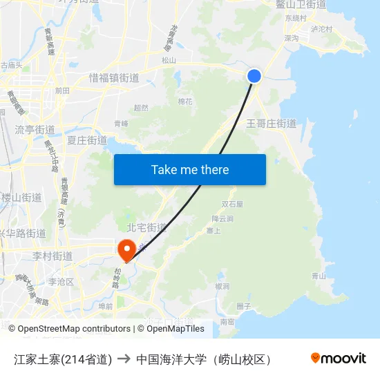 江家土寨(214省道) to 中国海洋大学（崂山校区） map