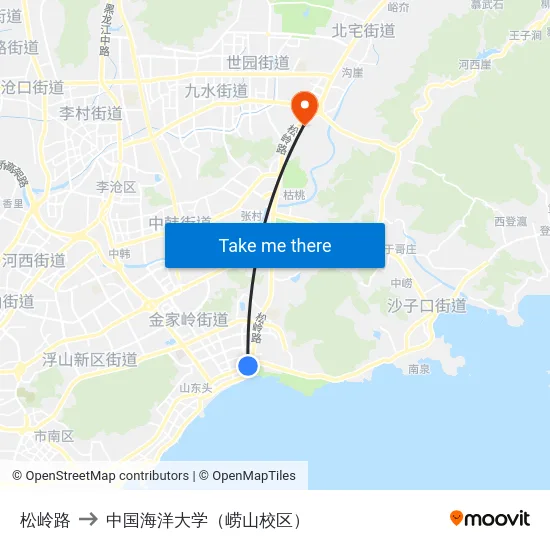 松岭路 to 中国海洋大学（崂山校区） map