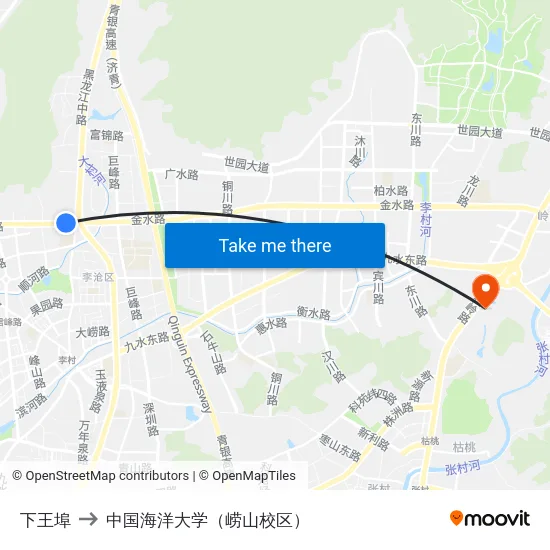 下王埠 to 中国海洋大学（崂山校区） map