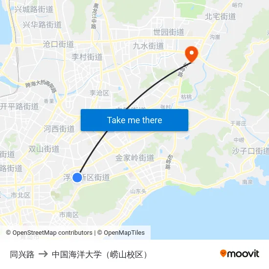 同兴路 to 中国海洋大学（崂山校区） map