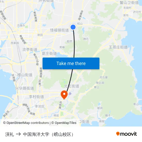 演礼 to 中国海洋大学（崂山校区） map