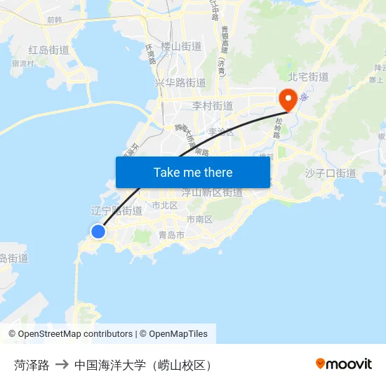 菏泽路 to 中国海洋大学（崂山校区） map