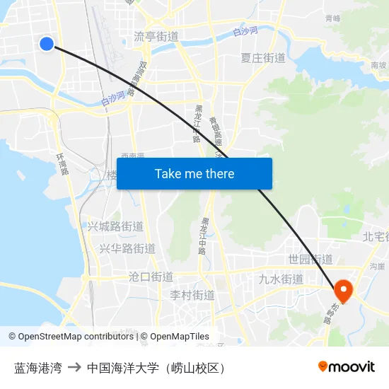 蓝海港湾 to 中国海洋大学（崂山校区） map