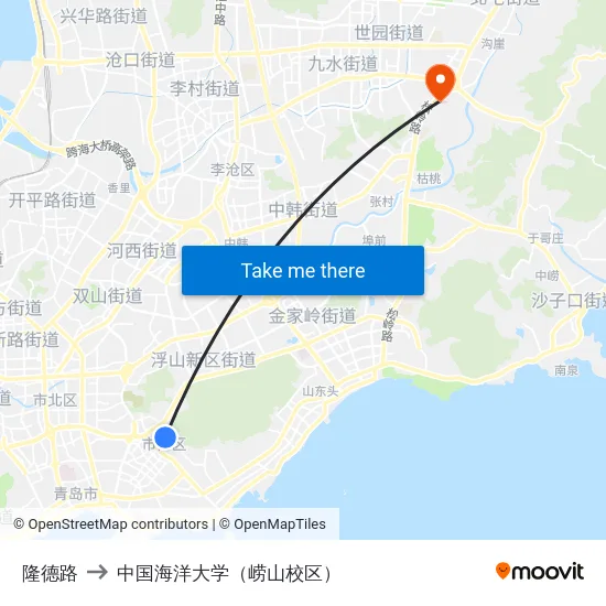 隆德路 to 中国海洋大学（崂山校区） map