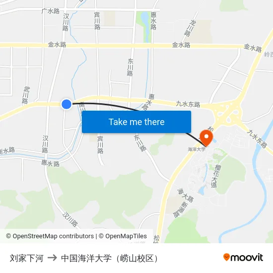 刘家下河 to 中国海洋大学（崂山校区） map