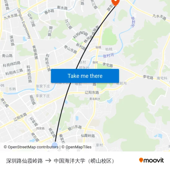 深圳路仙霞岭路 to 中国海洋大学（崂山校区） map