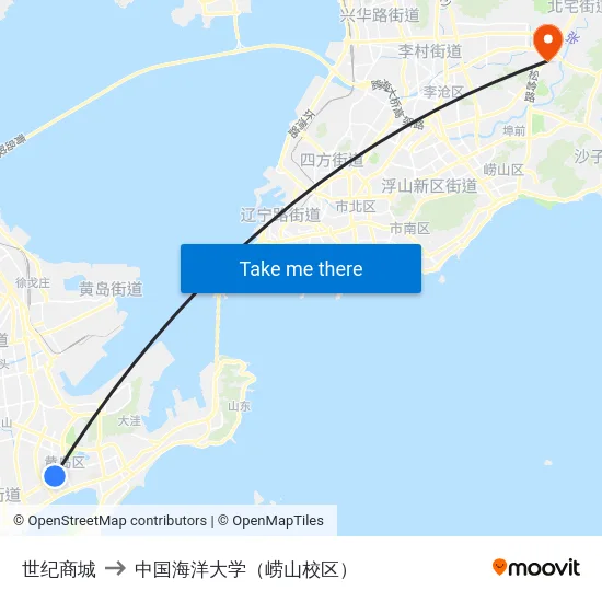 世纪商城 to 中国海洋大学（崂山校区） map